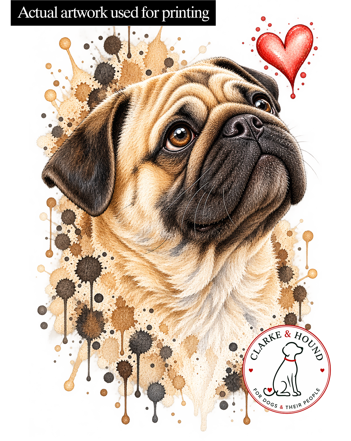 Pug Watercolour Cushion Cover – Dog Lover Cushion – 45 × 45cm