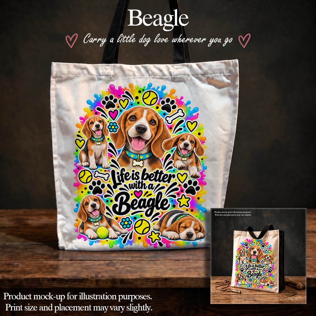 Beagle Tote Bag – The Neon Collection - Colourful Dog Lover Canvas Shopper