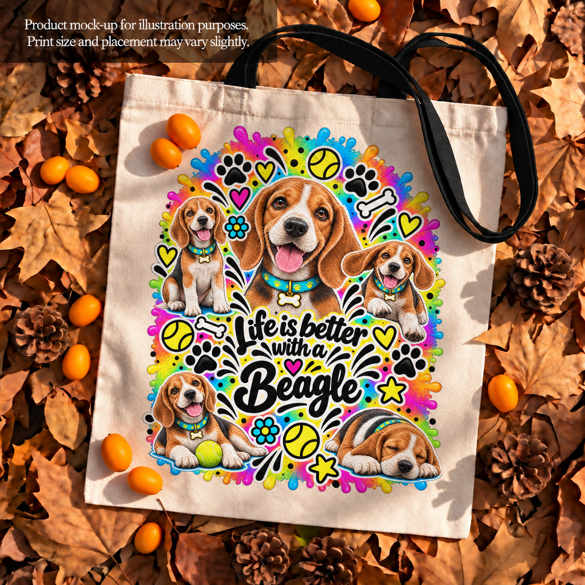 Beagle Tote Bag – The Neon Collection - Colourful Dog Lover Canvas Shopper