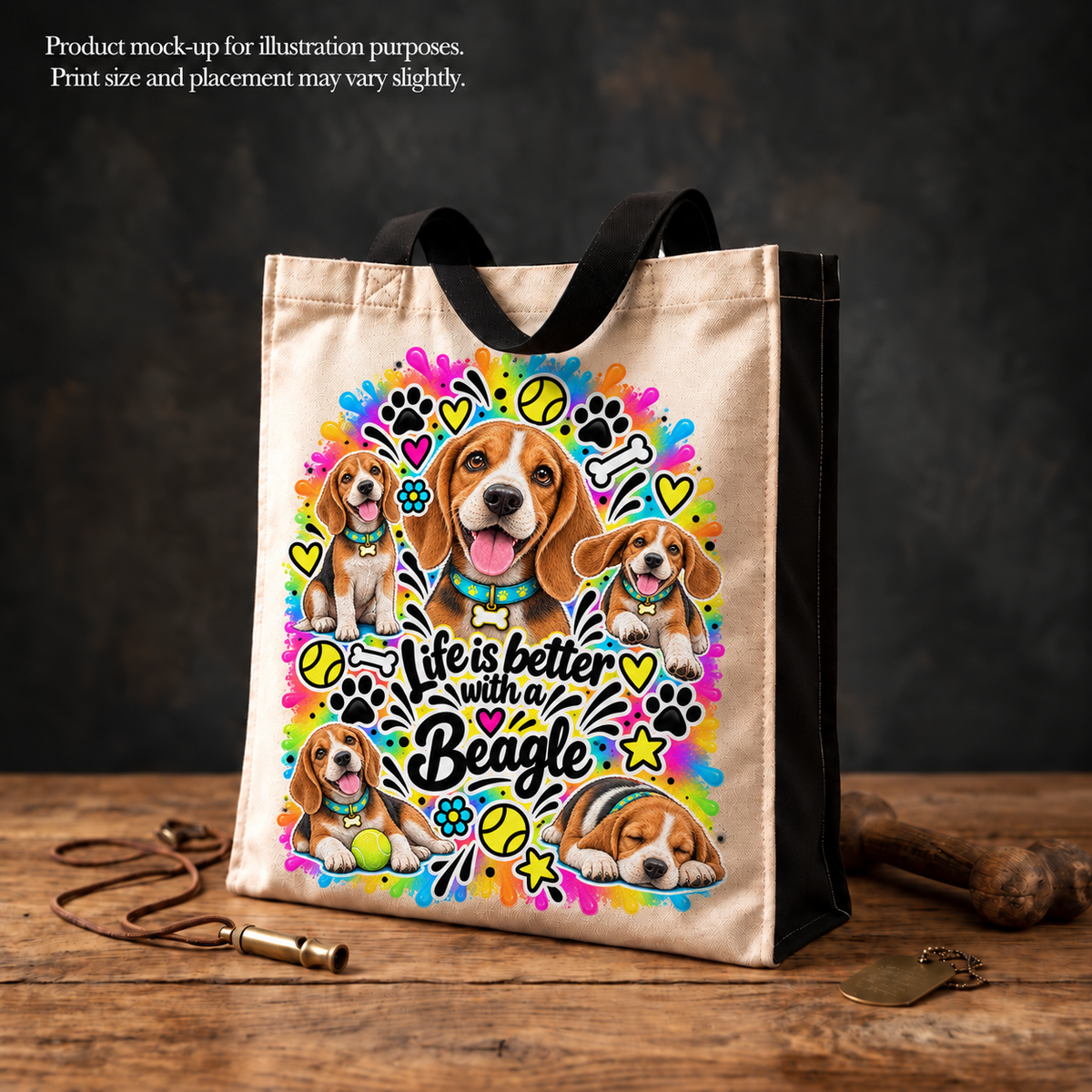 Beagle Tote Bag – The Neon Collection - Colourful Dog Lover Canvas Shopper