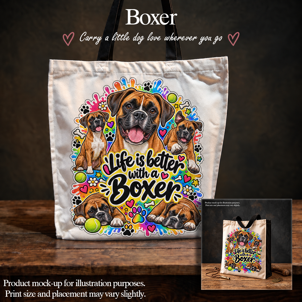 Boxer Tote Bag – The Neon Collection - Colourful Dog Lover Canvas Shopper