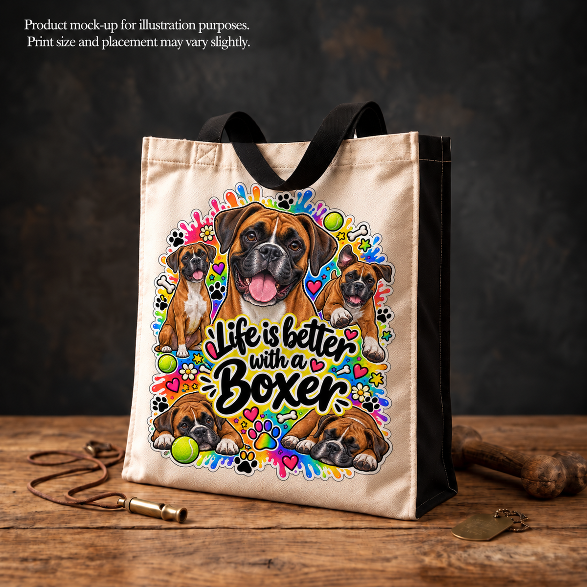 Boxer Tote Bag – The Neon Collection - Colourful Dog Lover Canvas Shopper