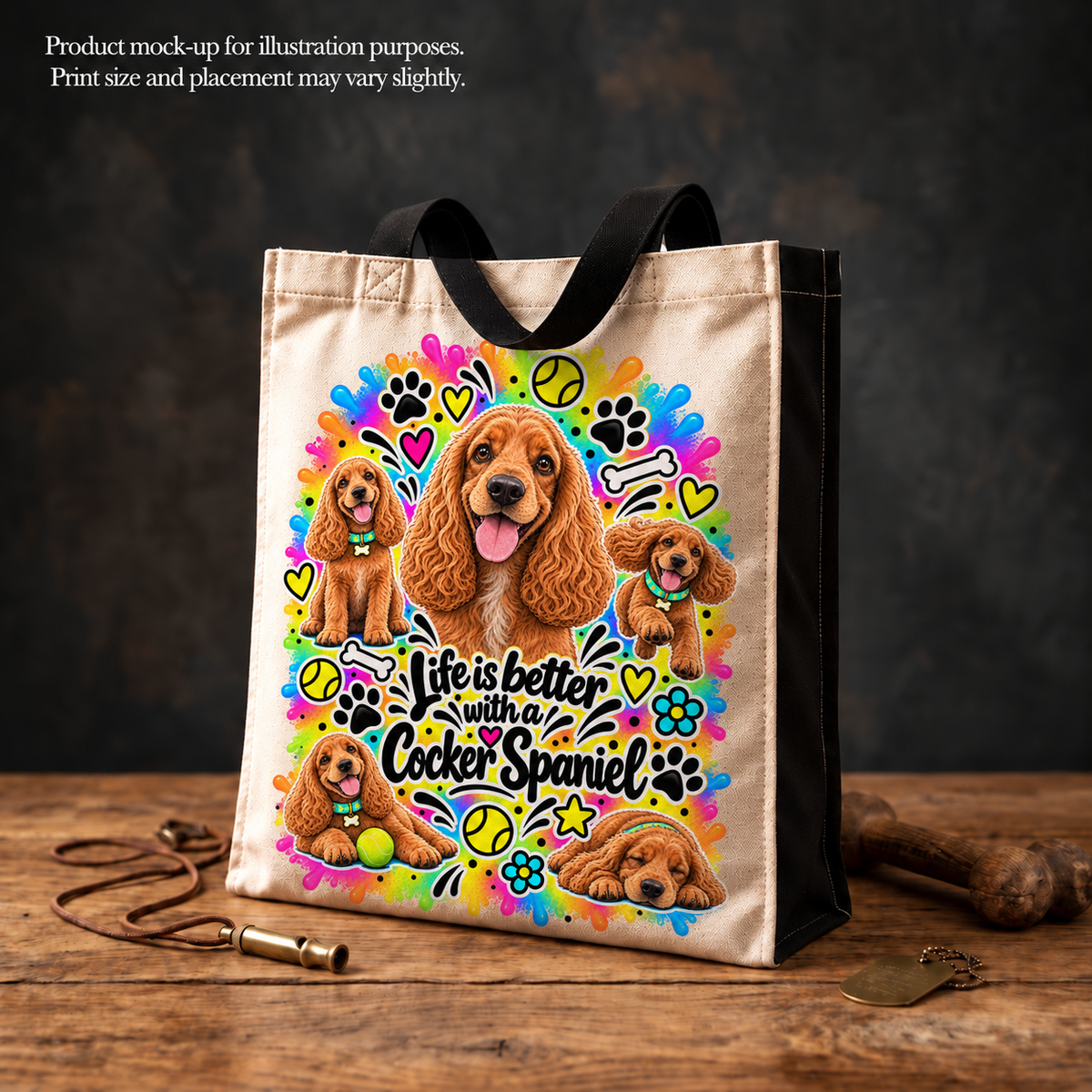 Cocker Spaniel Tote Bag – The Neon Collection - Colourful Dog Lover Canvas Shopper