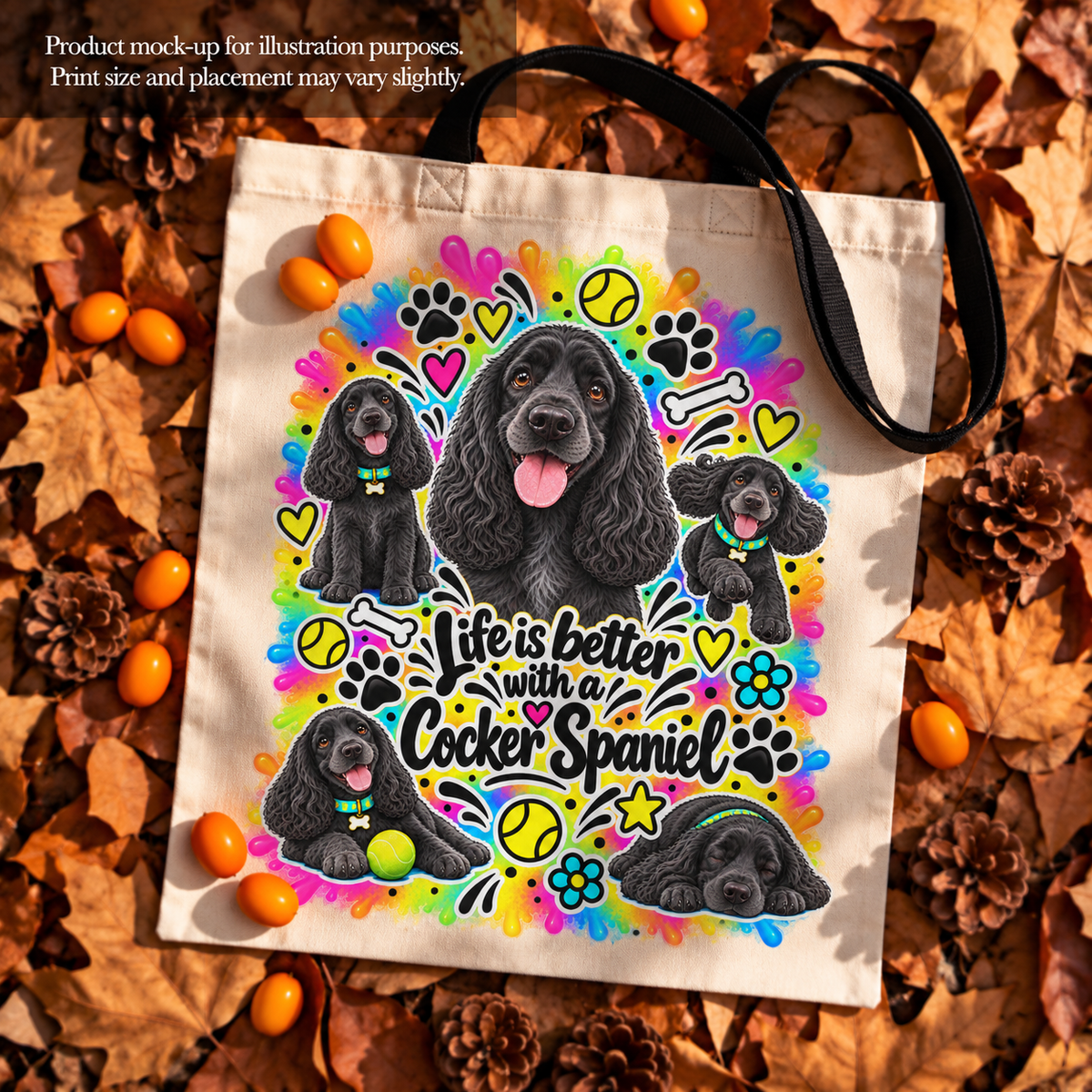 Cocker Spaniel Tote Bag – The Neon Collection - Colourful Dog Lover Canvas Shopper