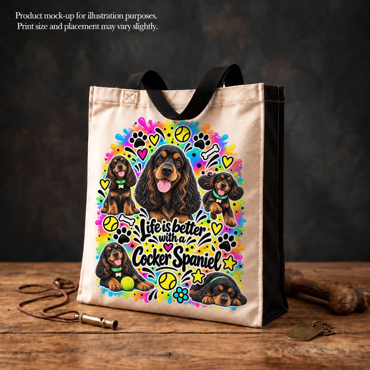 Cocker Spaniel Tote Bag – The Neon Collection - Colourful Dog Lover Canvas Shopper
