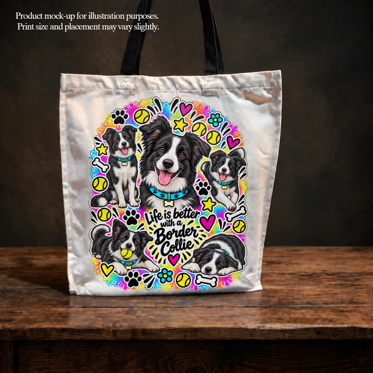 Border Collie Tote Bag – The Neon Collection - Colourful Dog Lover Canvas Shopper