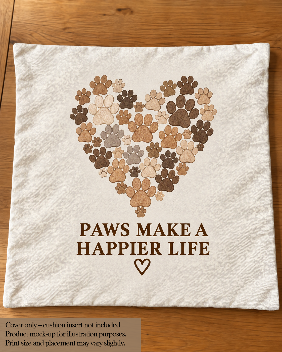 Paws Make a Happier Life Cushion Cover – Dog Lover Cushion – 45 × 45cm