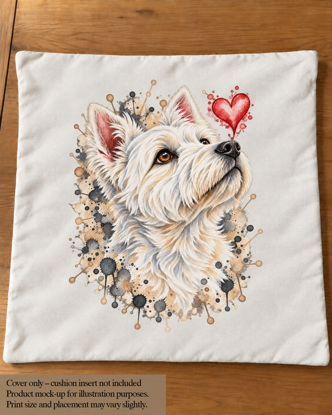 Westie Watercolour Cushion Cover – West Highland White Terrier – 45 × 45cm