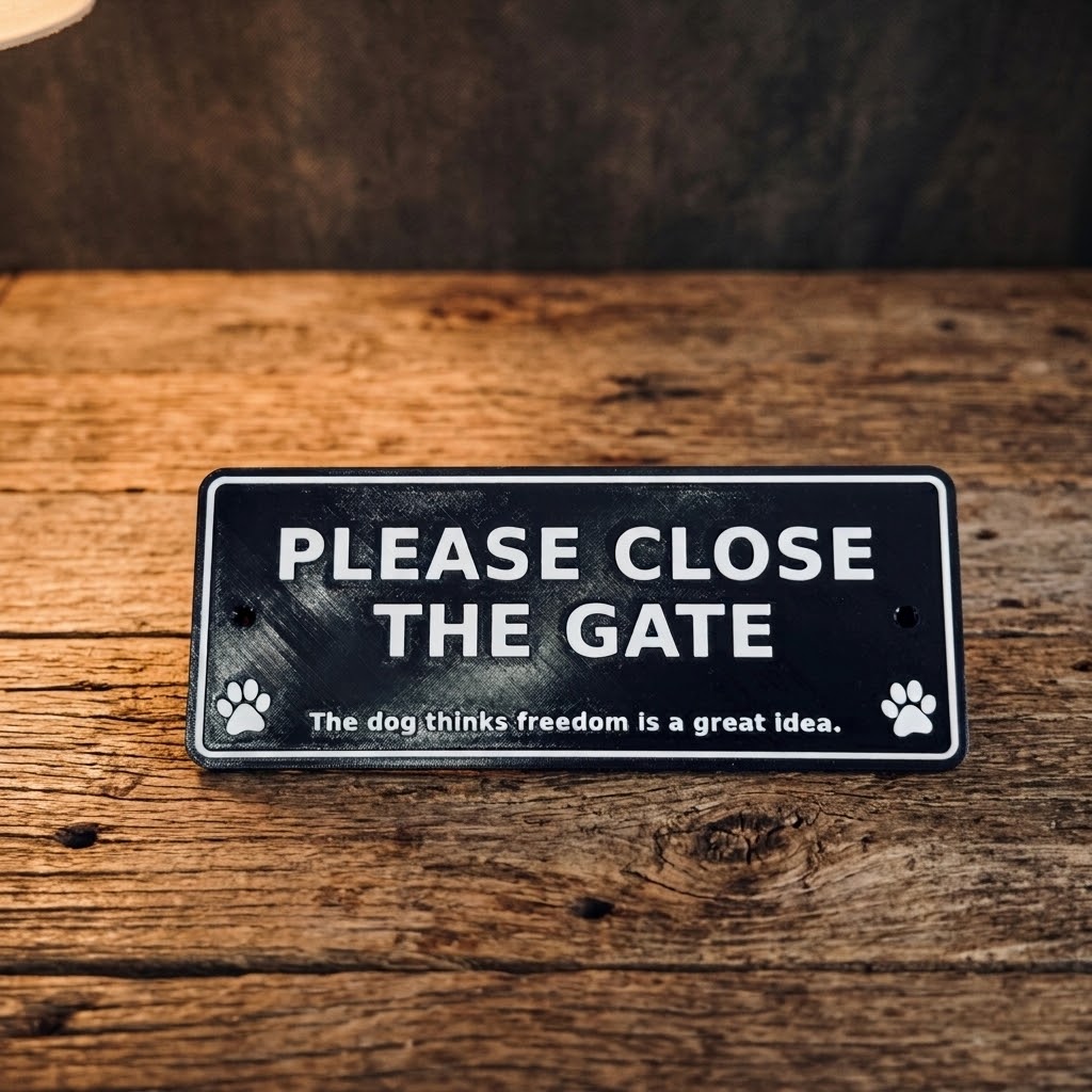 Rectangular Funny Dog Gate Sign – Please Close the Gate – Choice of Saying or Custom Text