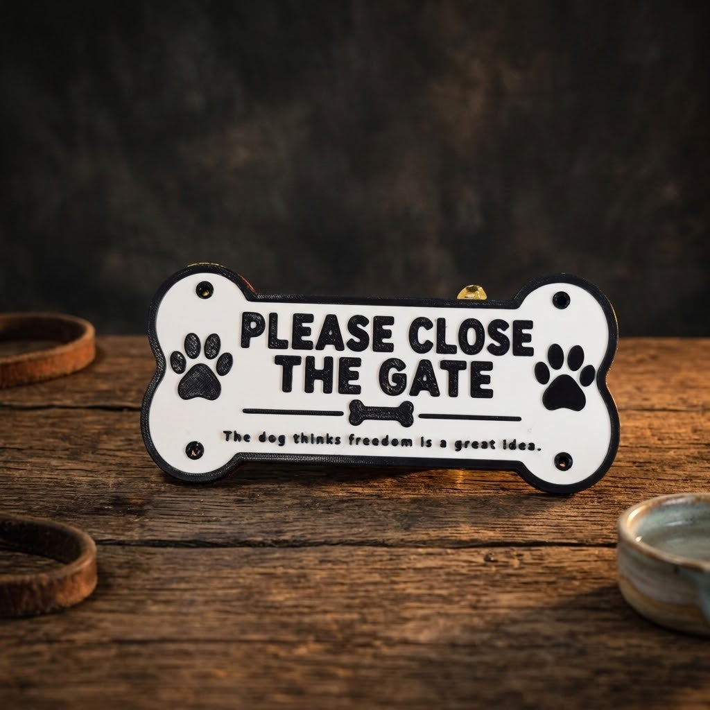 Bone Shape Dog Gate Sign – Funny Pet Reminder (3D Printed PETG)
