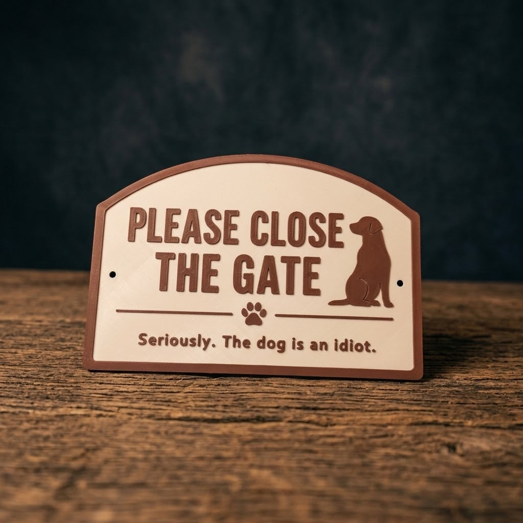 Funny Dog Gate Sign – Arch Plaque, Custom Saying, Weather-Resistant PETG