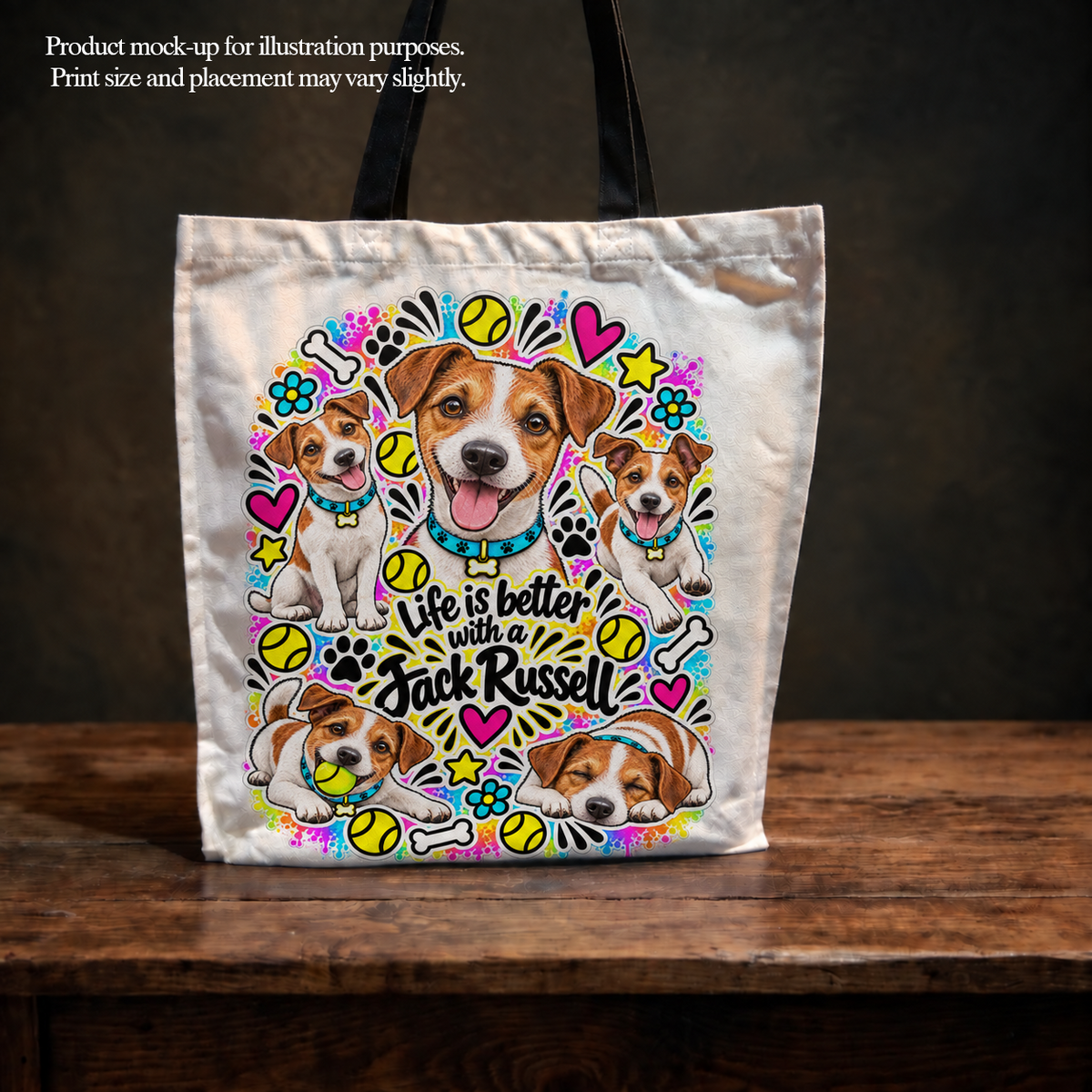 Jack Russell Tote Bag – The Neon Collection - Colourful Dog Lover Canvas Shopper