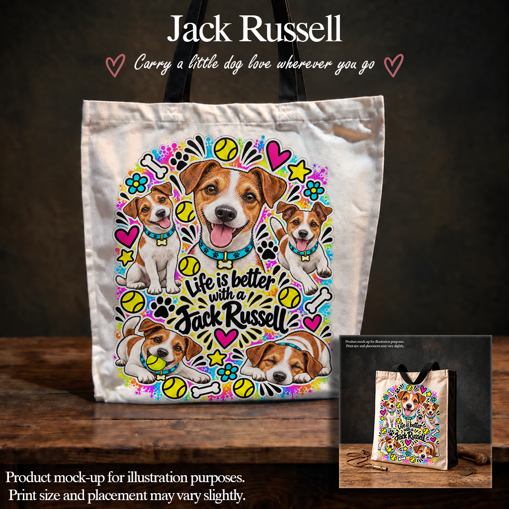 Jack Russell Tote Bag – The Neon Collection - Colourful Dog Lover Canvas Shopper