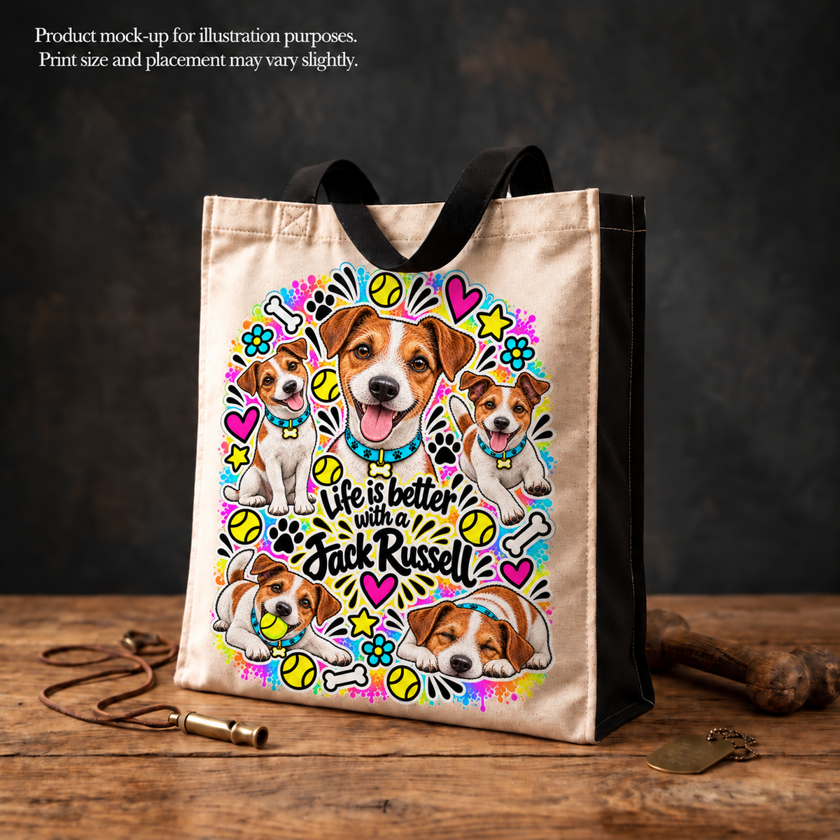 Jack Russell Tote Bag – The Neon Collection - Colourful Dog Lover Canvas Shopper