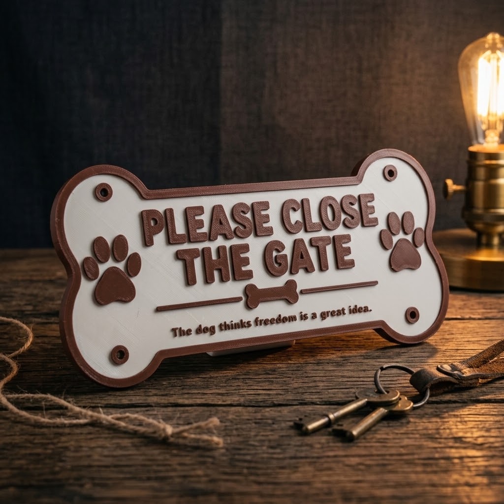Bone Shape Dog Gate Sign – Funny Pet Reminder (3D Printed PETG)