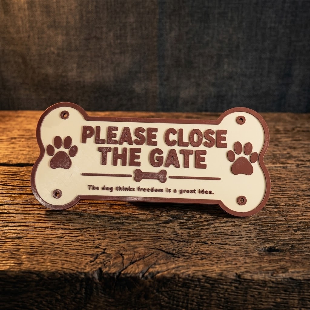 Bone Shape Dog Gate Sign – Funny Pet Reminder (3D Printed PETG)