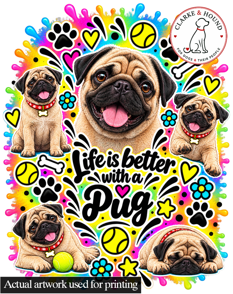 Pug Tote Bag – The Neon Collection - Colourful Dog Lover Canvas Shopper