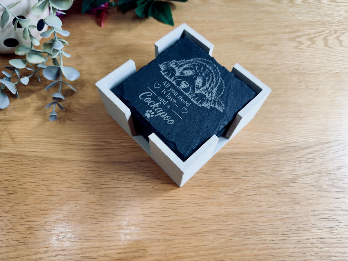 Cockapoo Slate Coasters – 6 Designs with Holder (Set of 6)