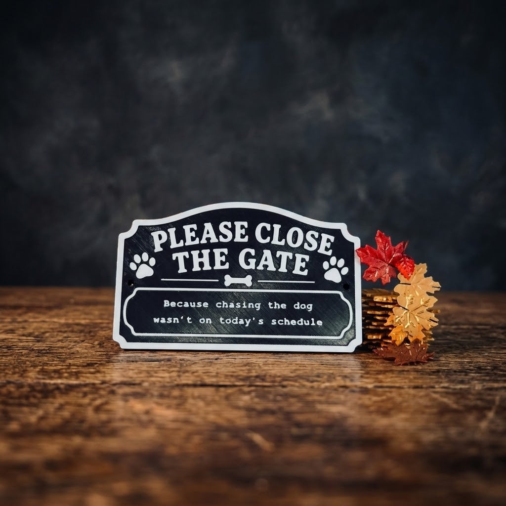 Vintage Funny Dog Gate Sign – Please Close the Gate – Choice of Saying or Custom Text
