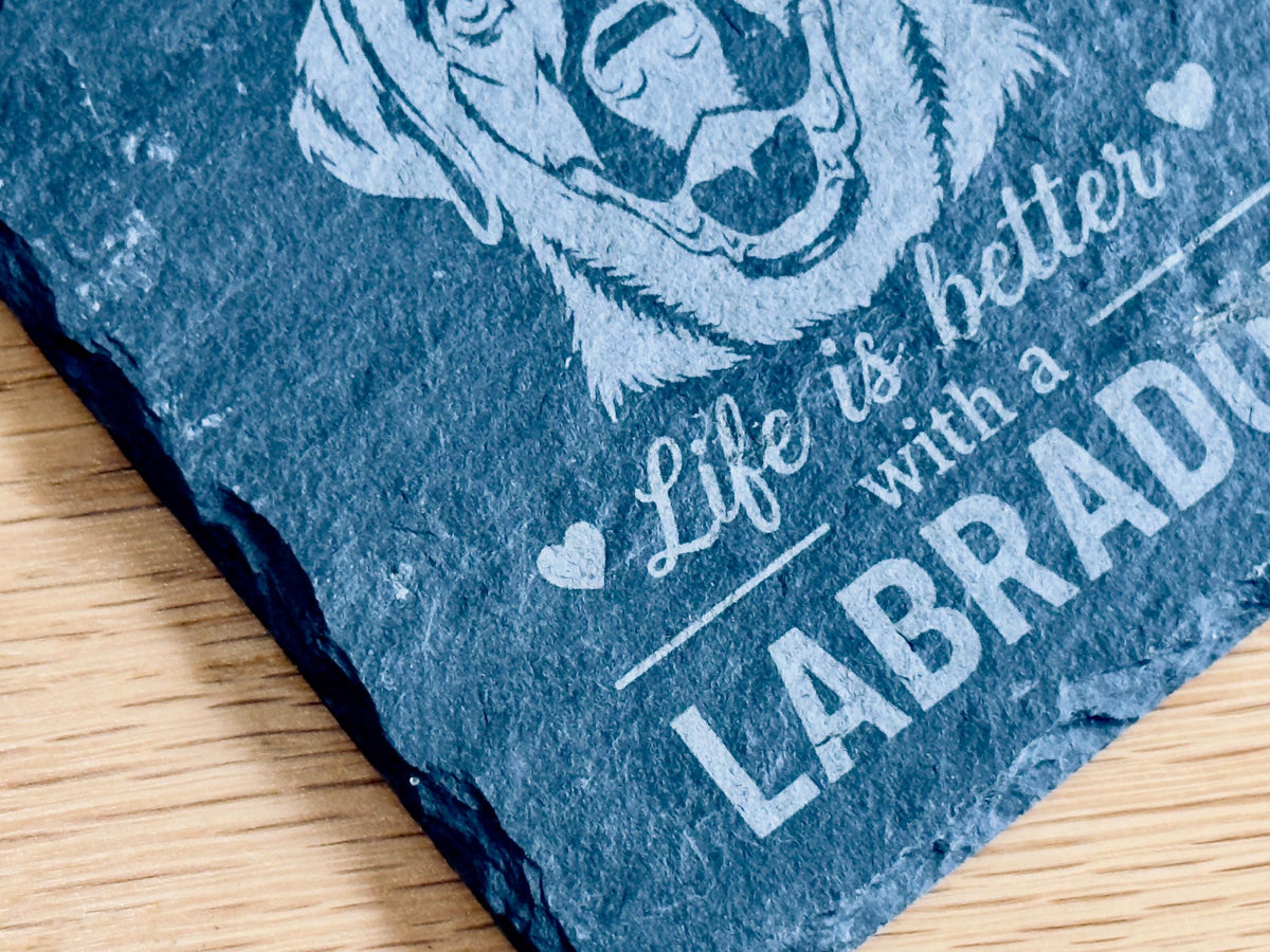 Labrador Slate Coasters – 6 Designs with Holder (Set of 6)