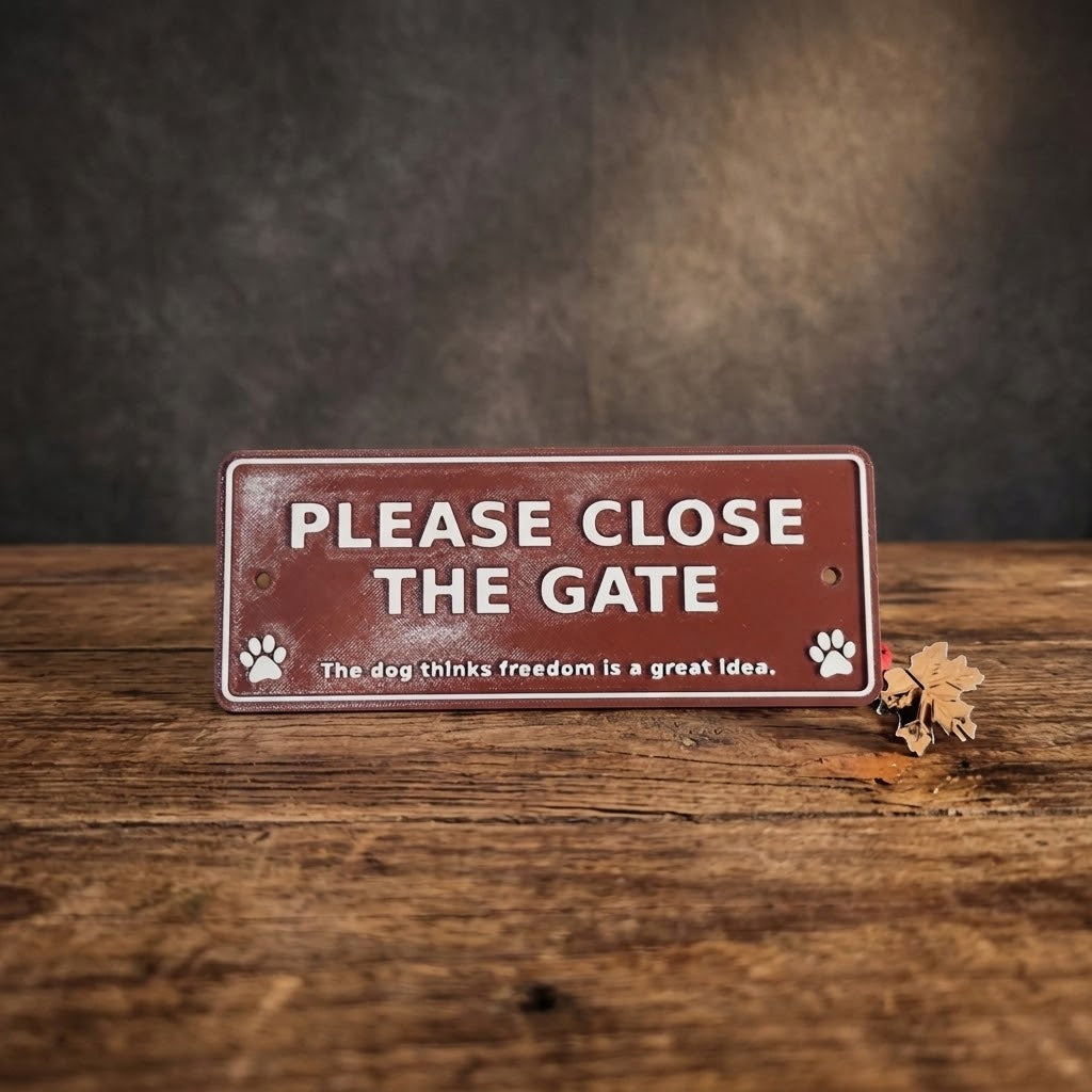 Rectangular Funny Dog Gate Sign – Please Close the Gate – Choice of Saying or Custom Text