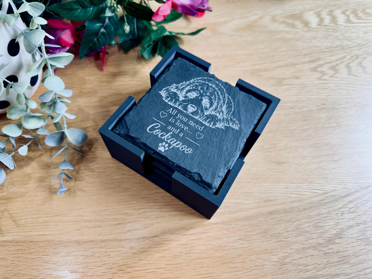 Cockapoo Slate Coasters – 6 Designs with Holder (Set of 6)