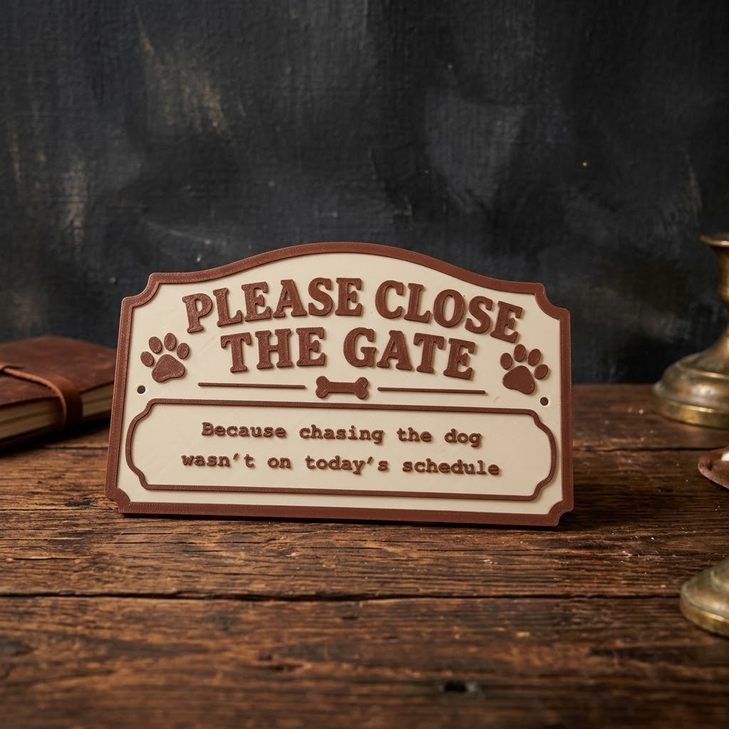 Vintage Funny Dog Gate Sign – Please Close the Gate – Choice of Saying or Custom Text