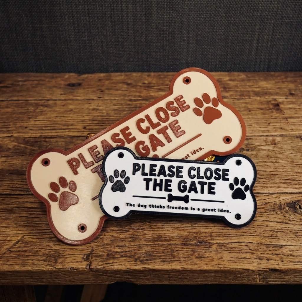 Bone Shape Dog Gate Sign – Funny Pet Reminder (3D Printed PETG)